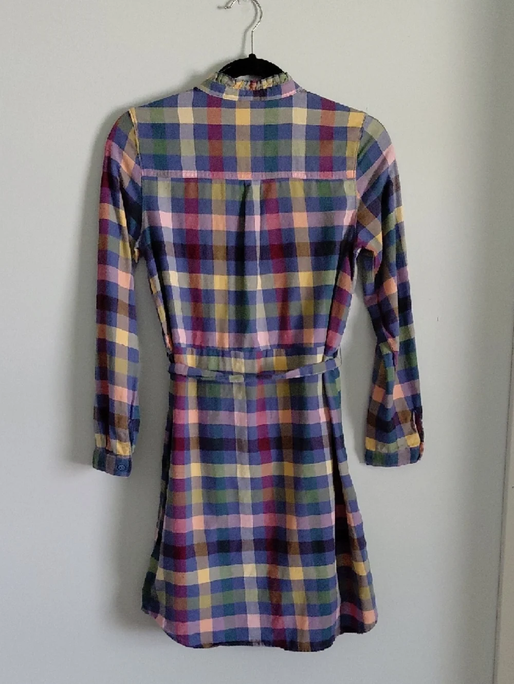 Gap Kids Colorful Multicolored Plaid Shirt Dress Belted Tie Waist Button Down